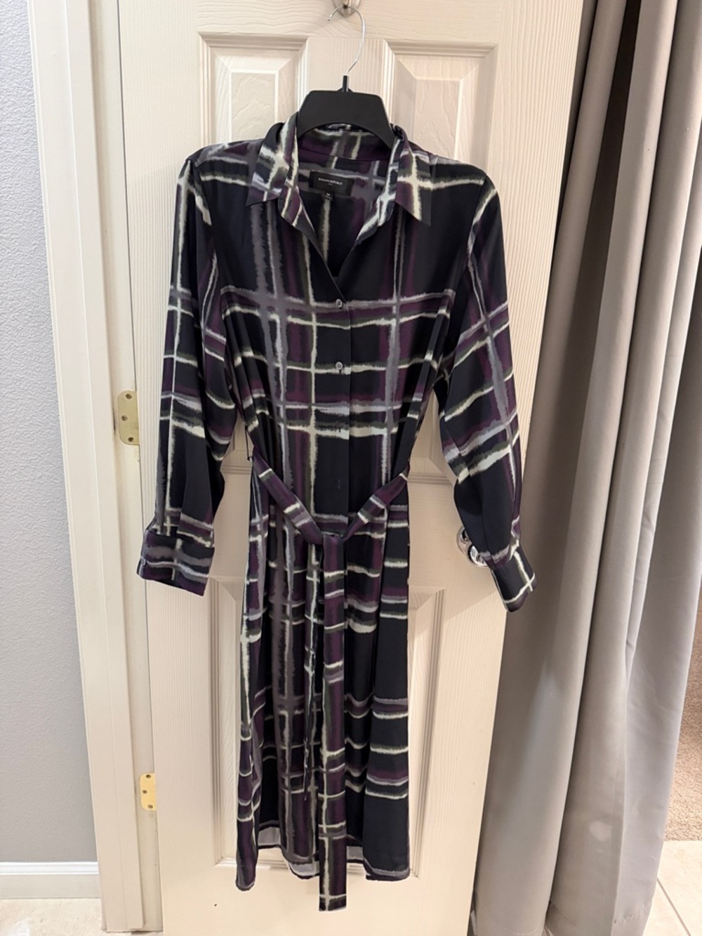 Banana Republic Black and Purple Plaid Button-Front Dress